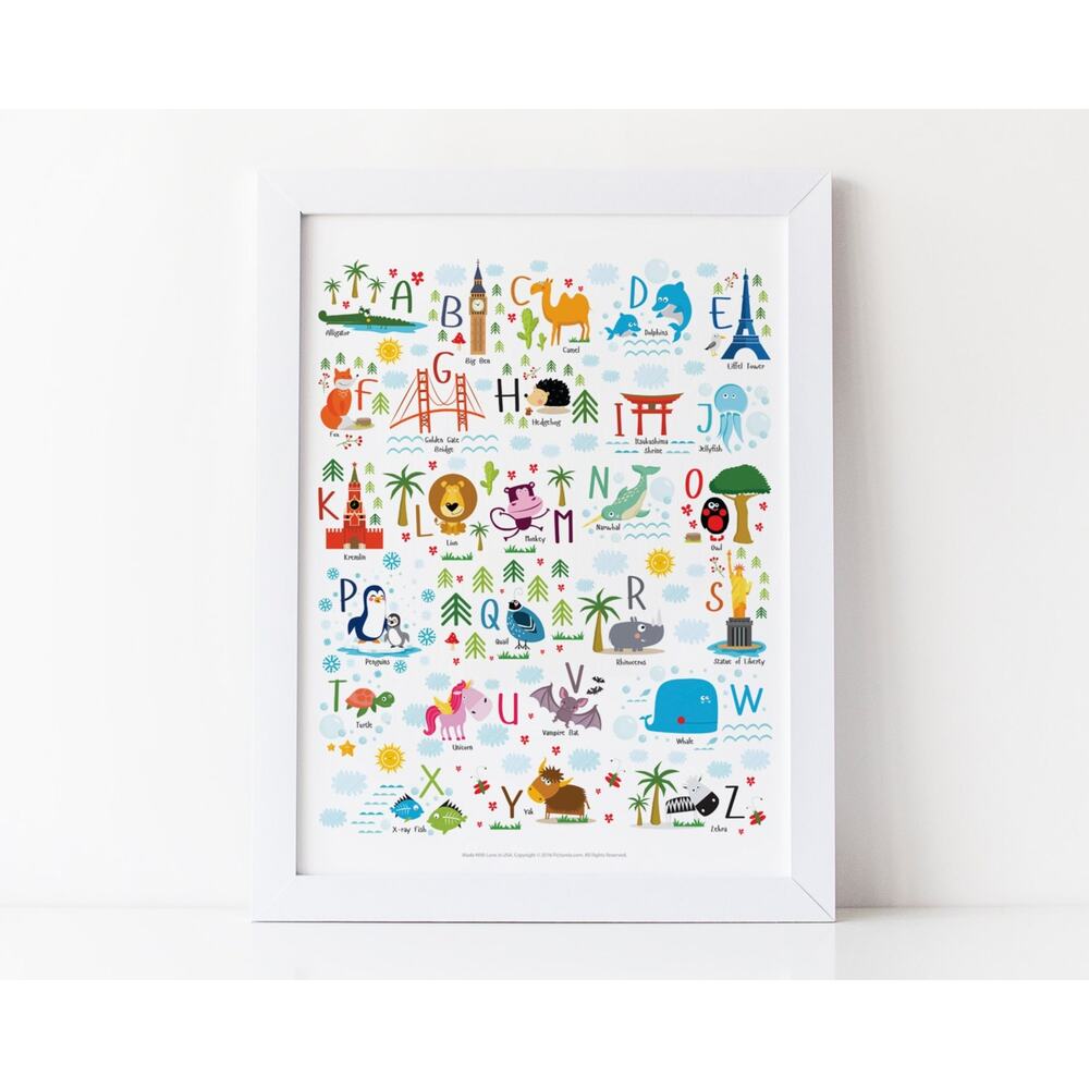 Animal Alphabet Poster, Travel Nursery Decor, Adventure Nursery Art 18" x 24"